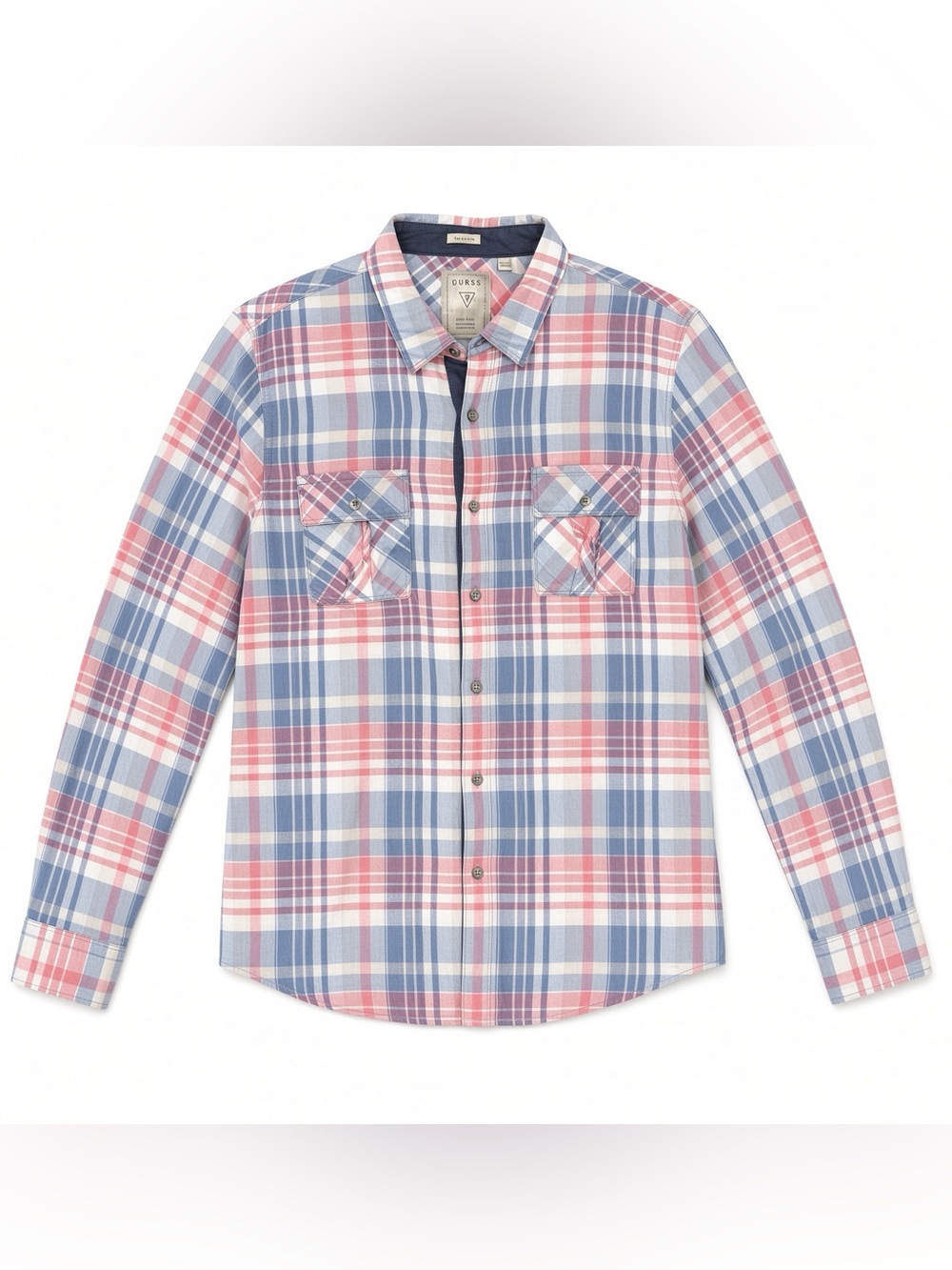 Guess Men's Plaid Button-Down Shirt in Blue and Pink